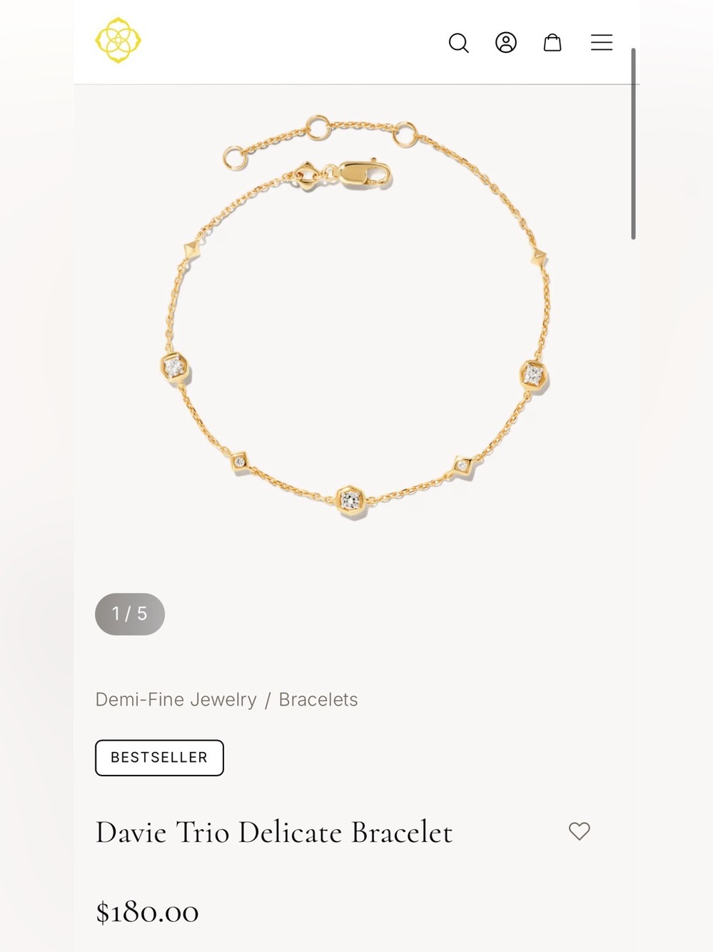 NWOT! Kendra Scott Gold Davie Trio white sapphire Delicate Bracelet - Picture 7 of 7